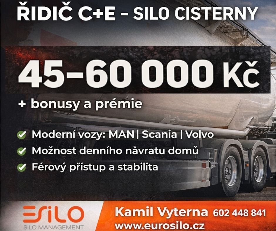 ŘIDIČ C+E – SILO CISTERNA | ČR až 60 000 Kč + bonus
