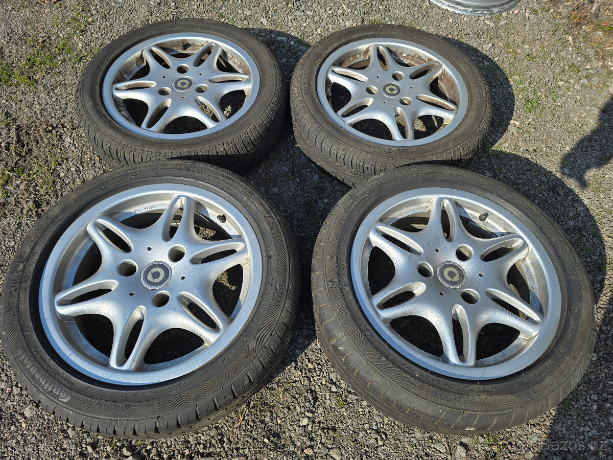 Prodám alu kola Smart 15", letní pneu 175/55/15, 145/65/15
