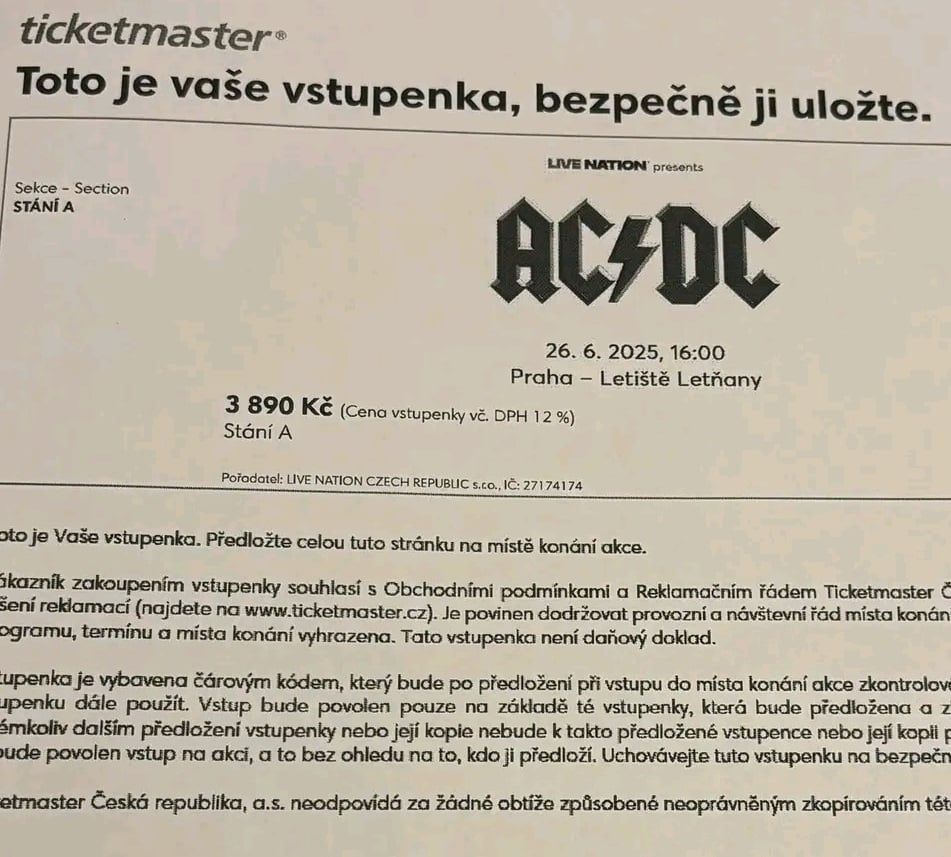 AC/DC Praha 2x stání A - SLEVA