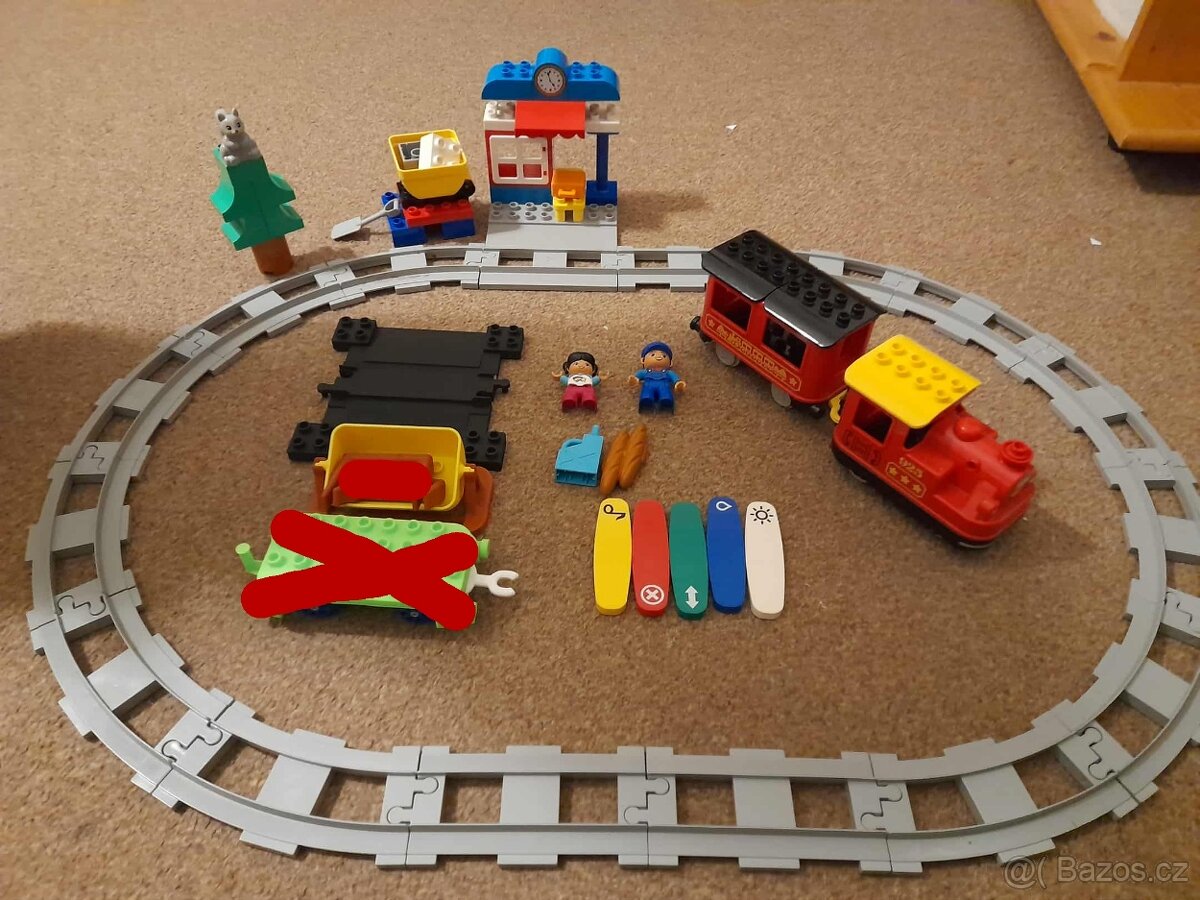 DUPLO Nákladní vlak, parní vlak, závodní auta a drobky