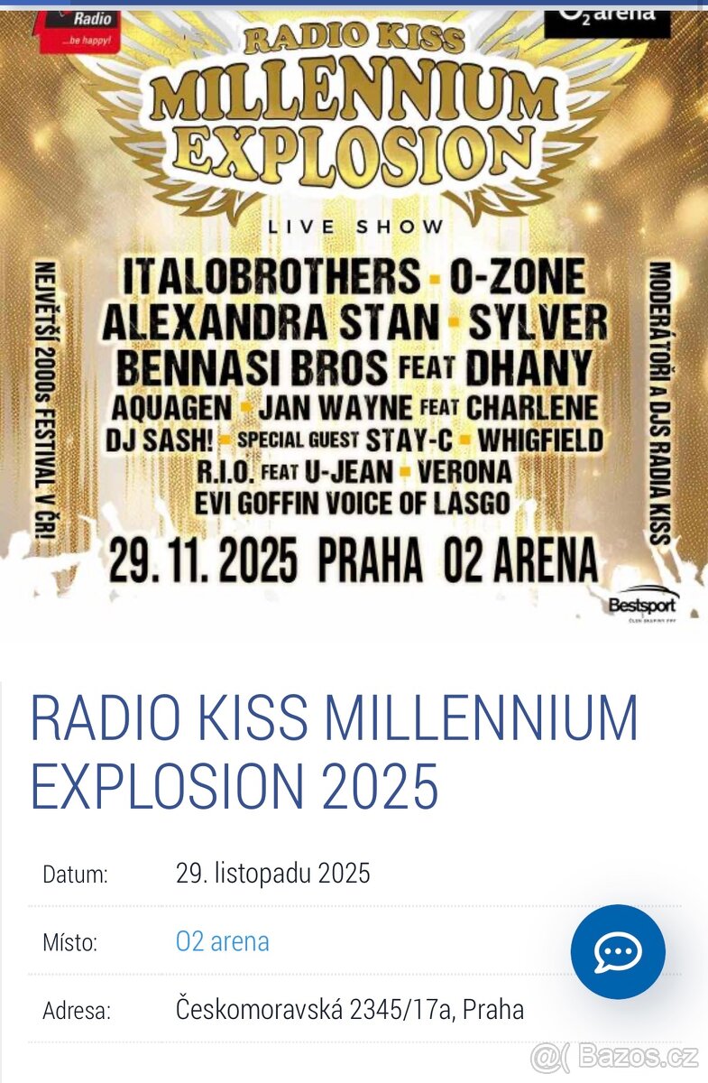 Predám 2 lístky na Radio Kiss Millennium Explosion 2025
