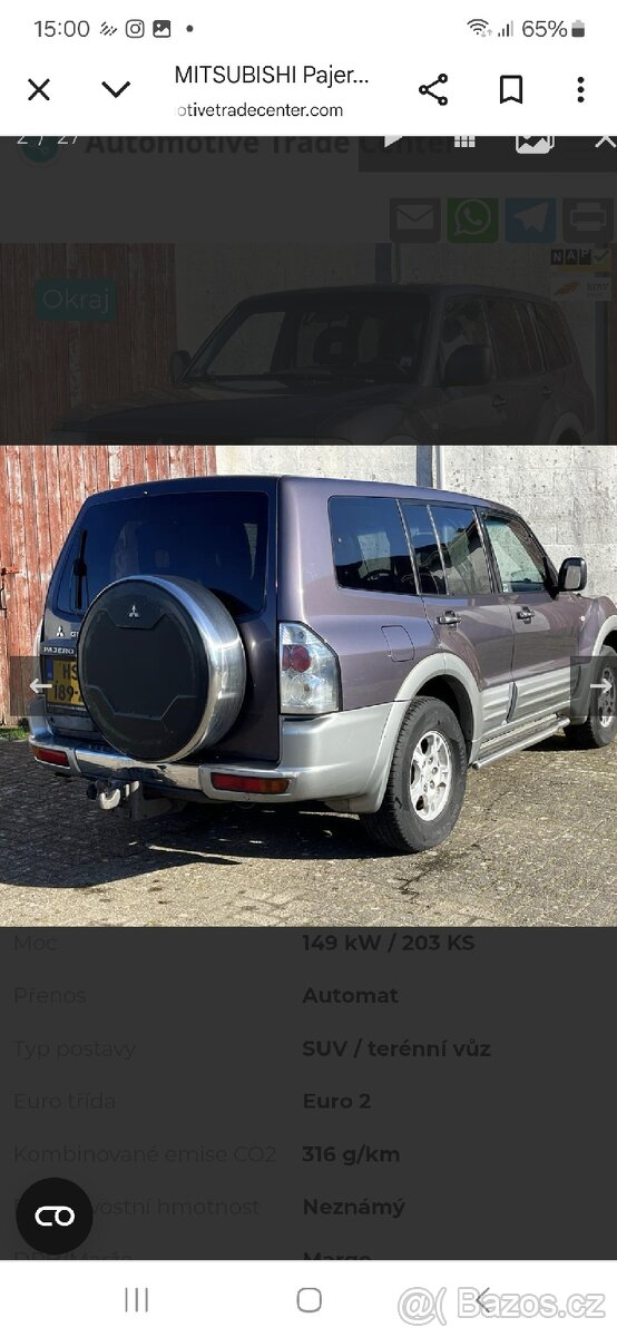 Mitsubishi Pajero 3.5 v6 gdi rok 2001 dily,napravy,diff
