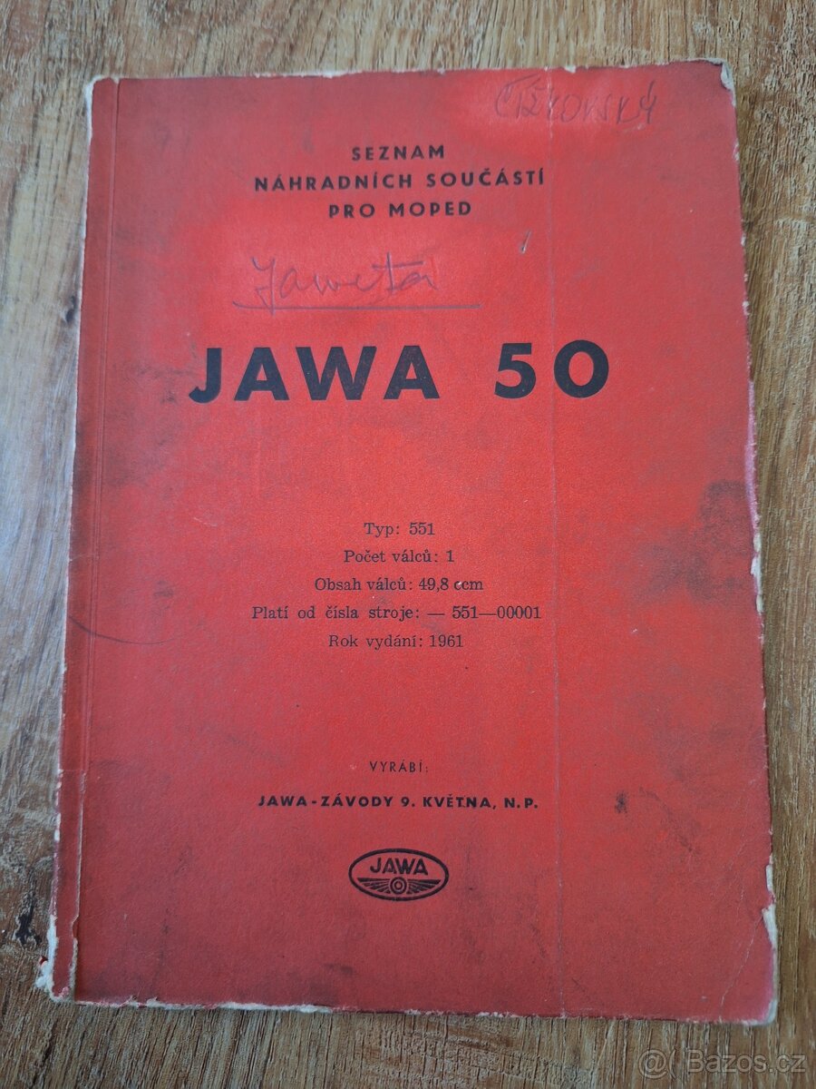 Jawa 50 Jawetta seznam náhradních dílů
