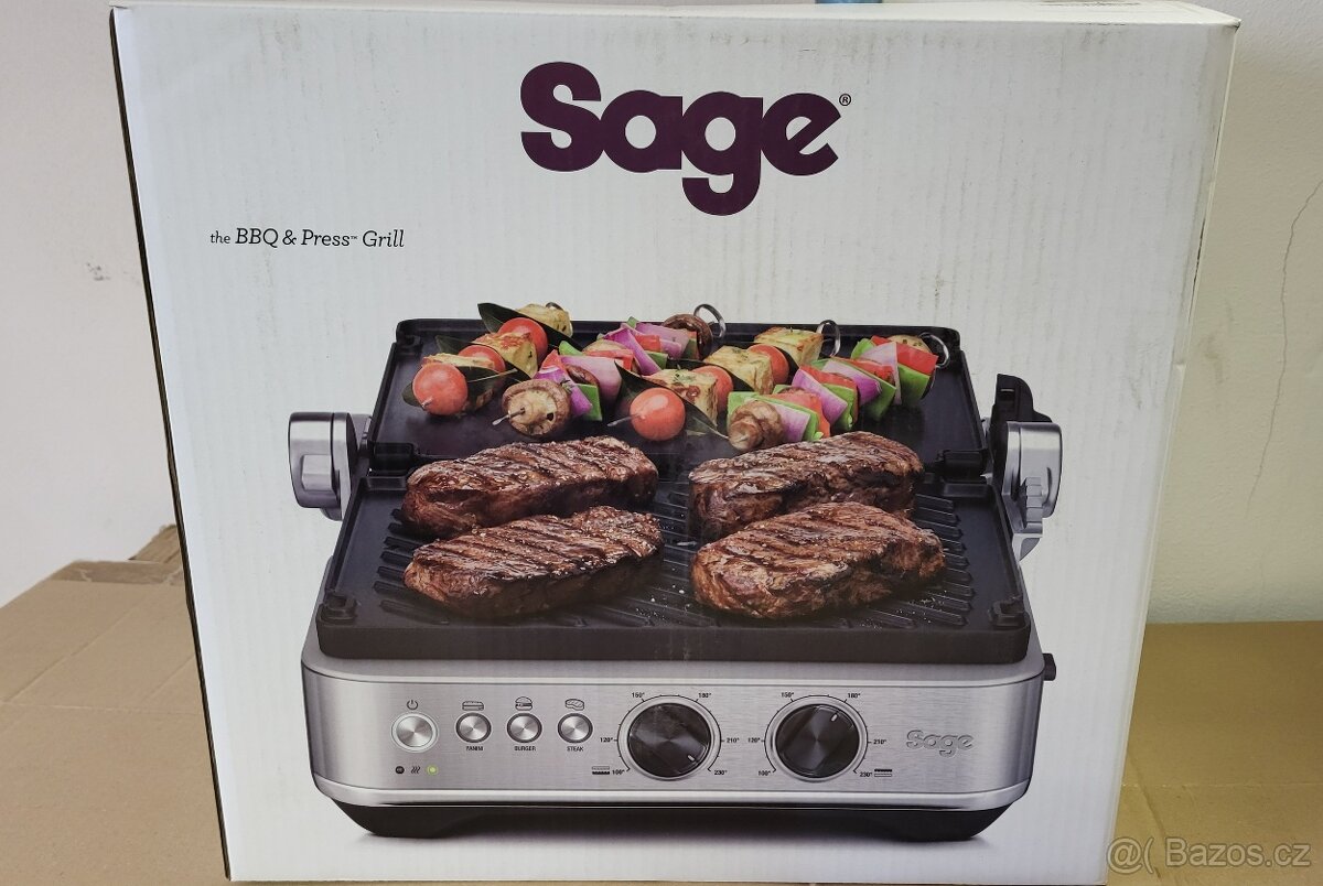 Gril, elektrický, kontaktní. Sage SGR700BSS, BBQ