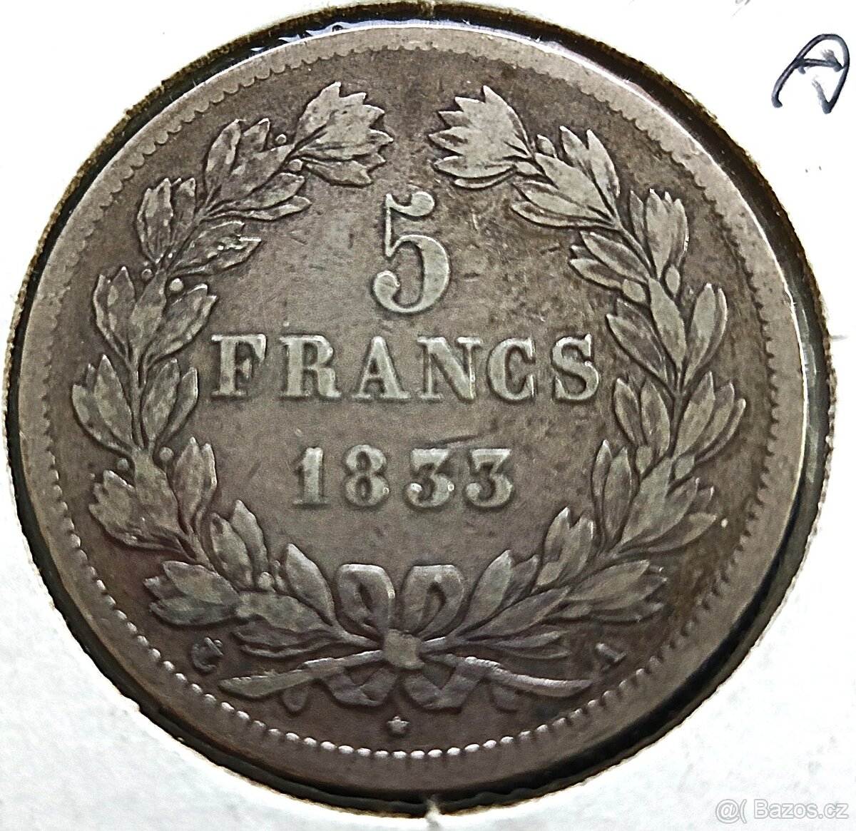 5 Franků 1833 Francie Ag KM #749 velká stříbrná mince 25 g