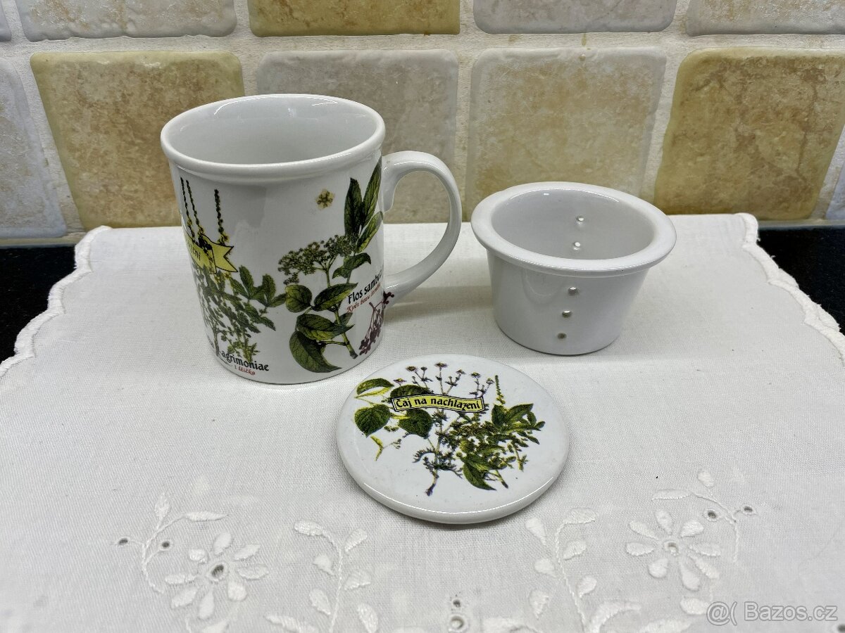Hrnek s návodem na čaj + sítko + poklička