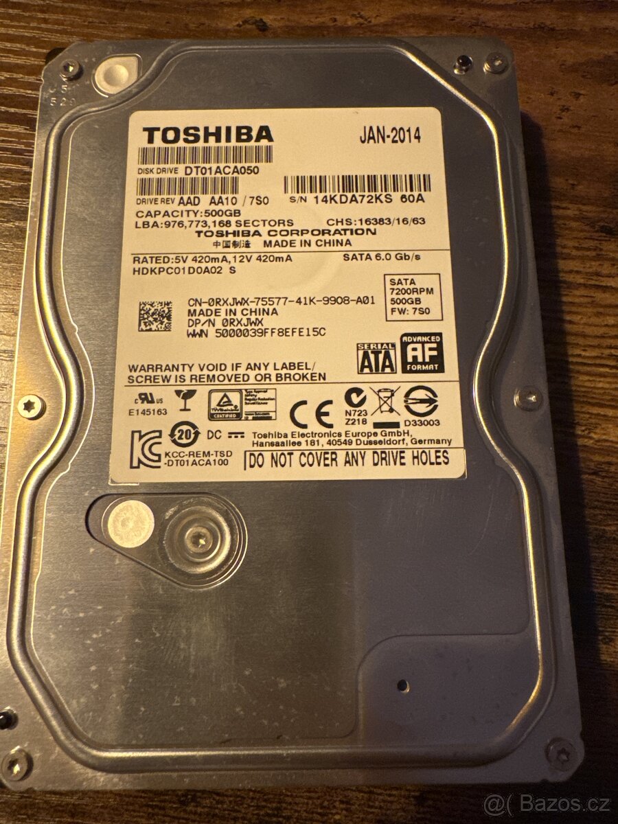 HDD - Toshiba 500GB SATA III 7200ot 32MB 3,5" Záruka