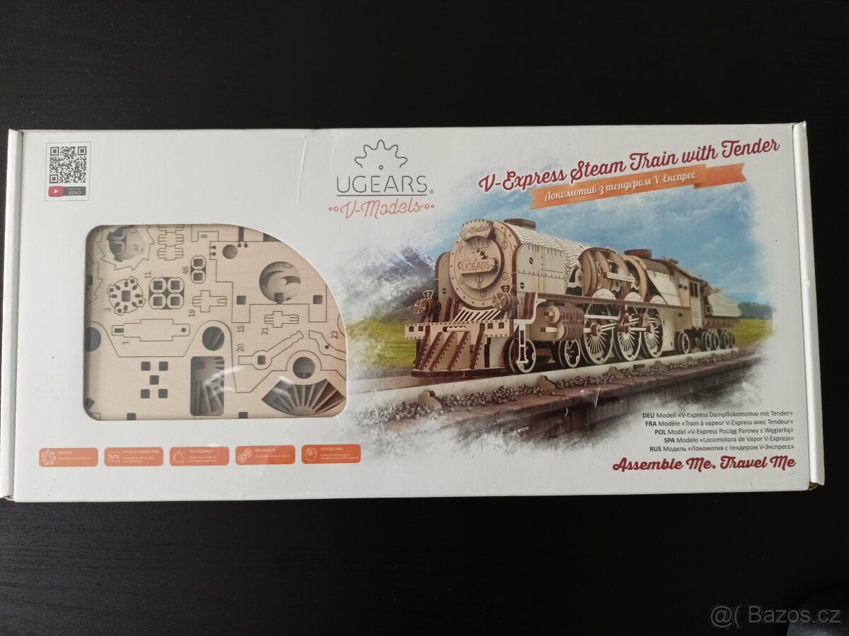 UGEARS 3D puzzle Lokomotiva V-Express s vagónem