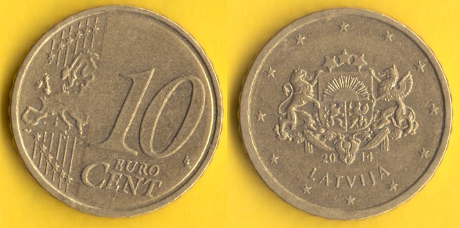 Euro mince 10 centů Lotyšsko 2014