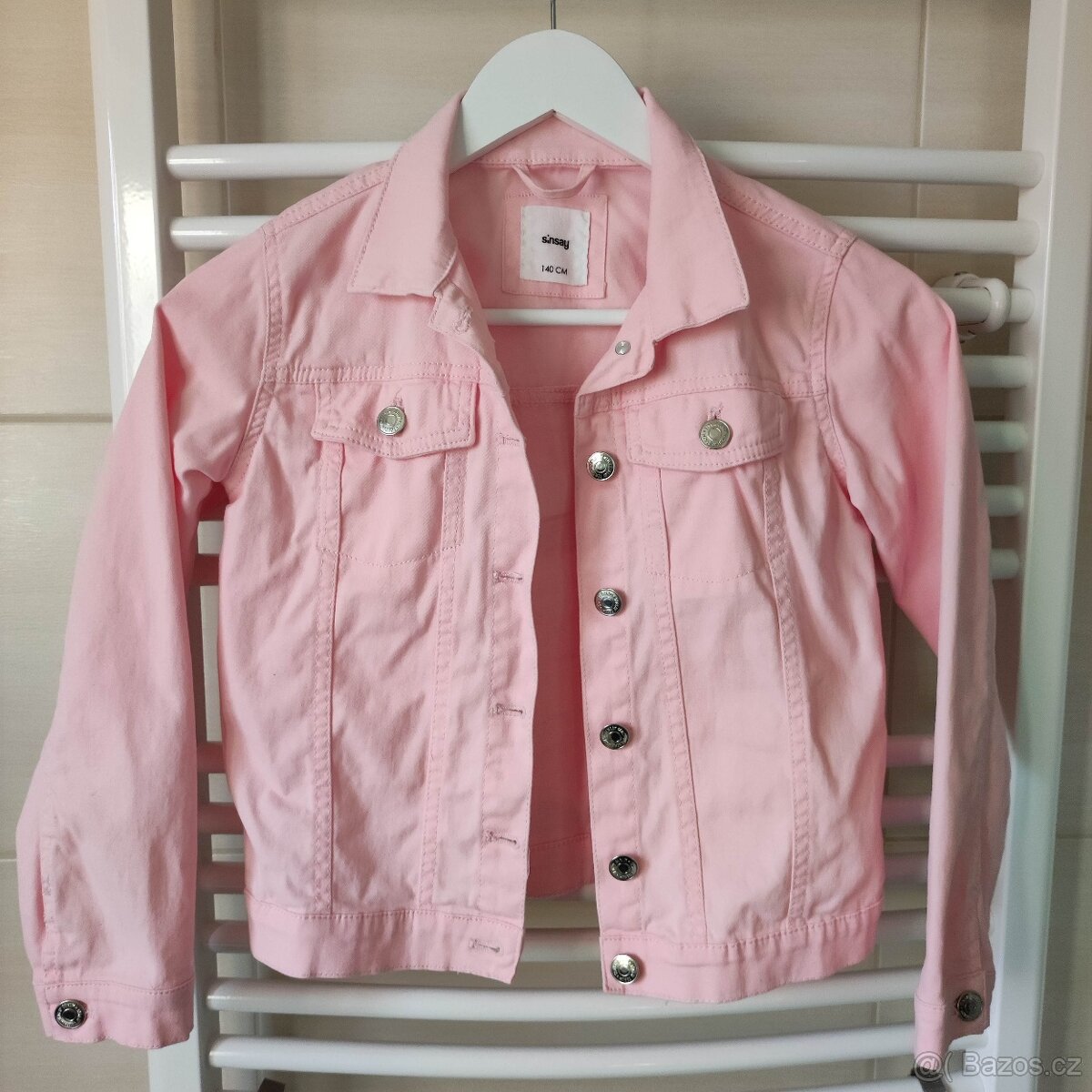 Růžová džínová bunda, vel. 140