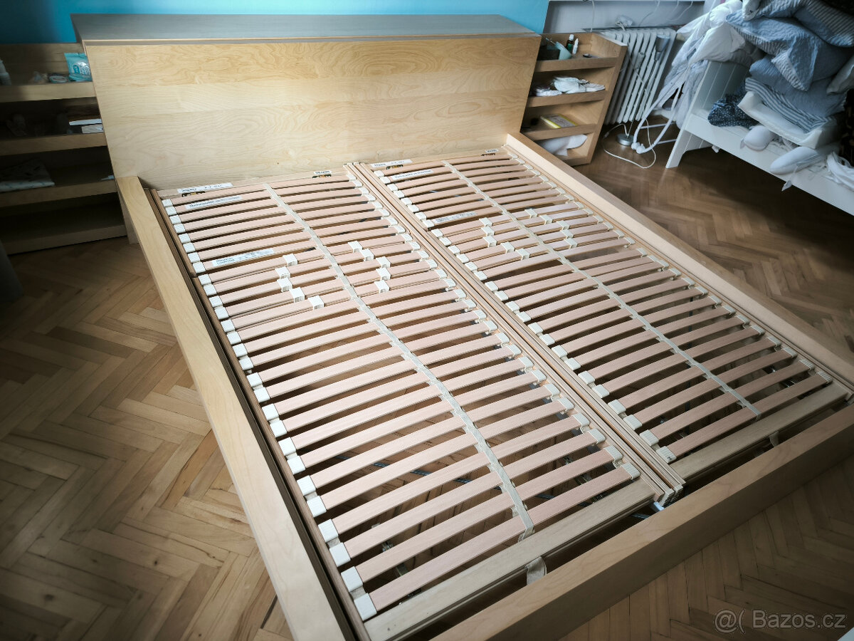 IKEA MALM 180x200 + výsuvný díl za čelo + polohovací rošty