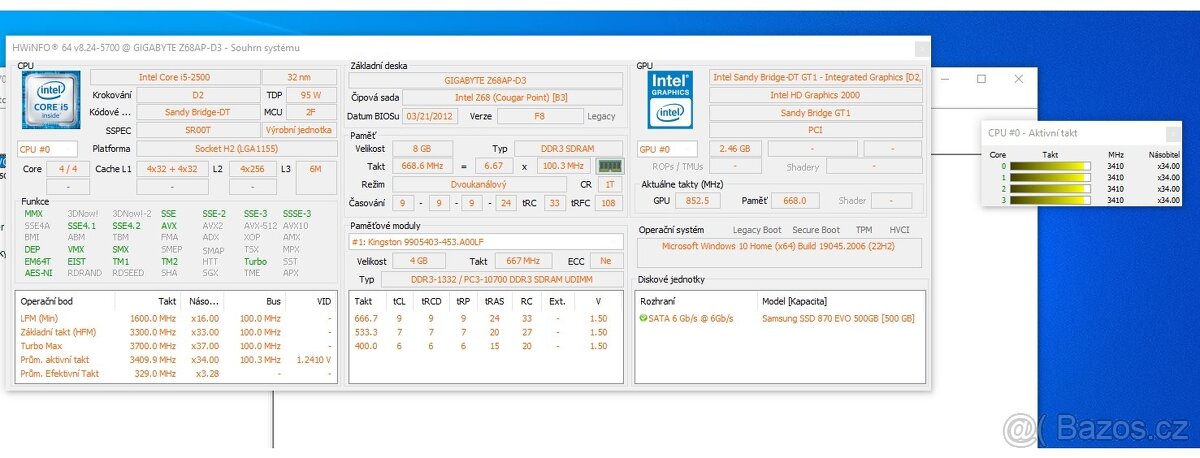 Intel Core I5 2500, Gigabyte Ga-Z68ap-d3, Kingstone 2x4gb