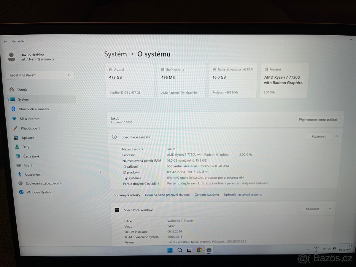 Prodám notebook Dell Ispiron 16