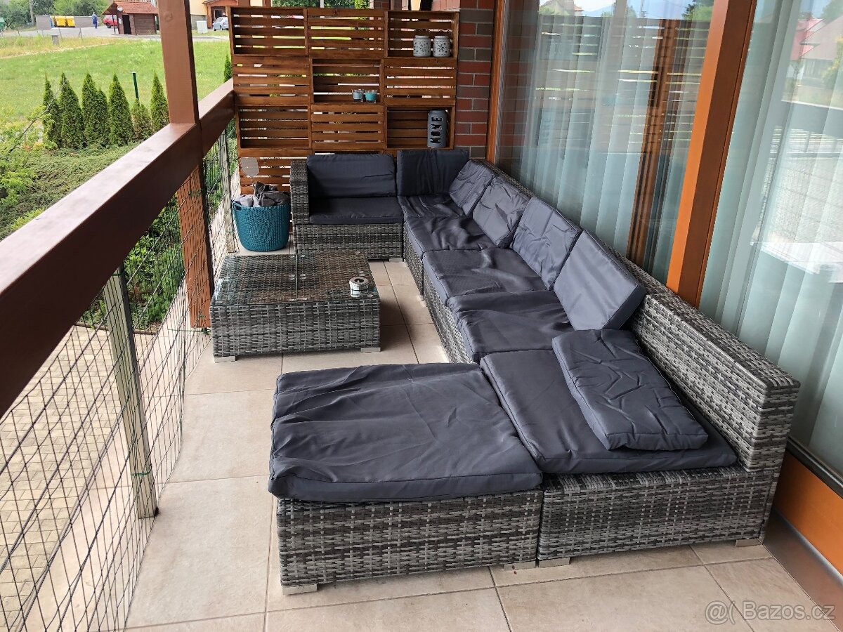 8dílná zahradní sedací souprava s poduškami polyratan šedá