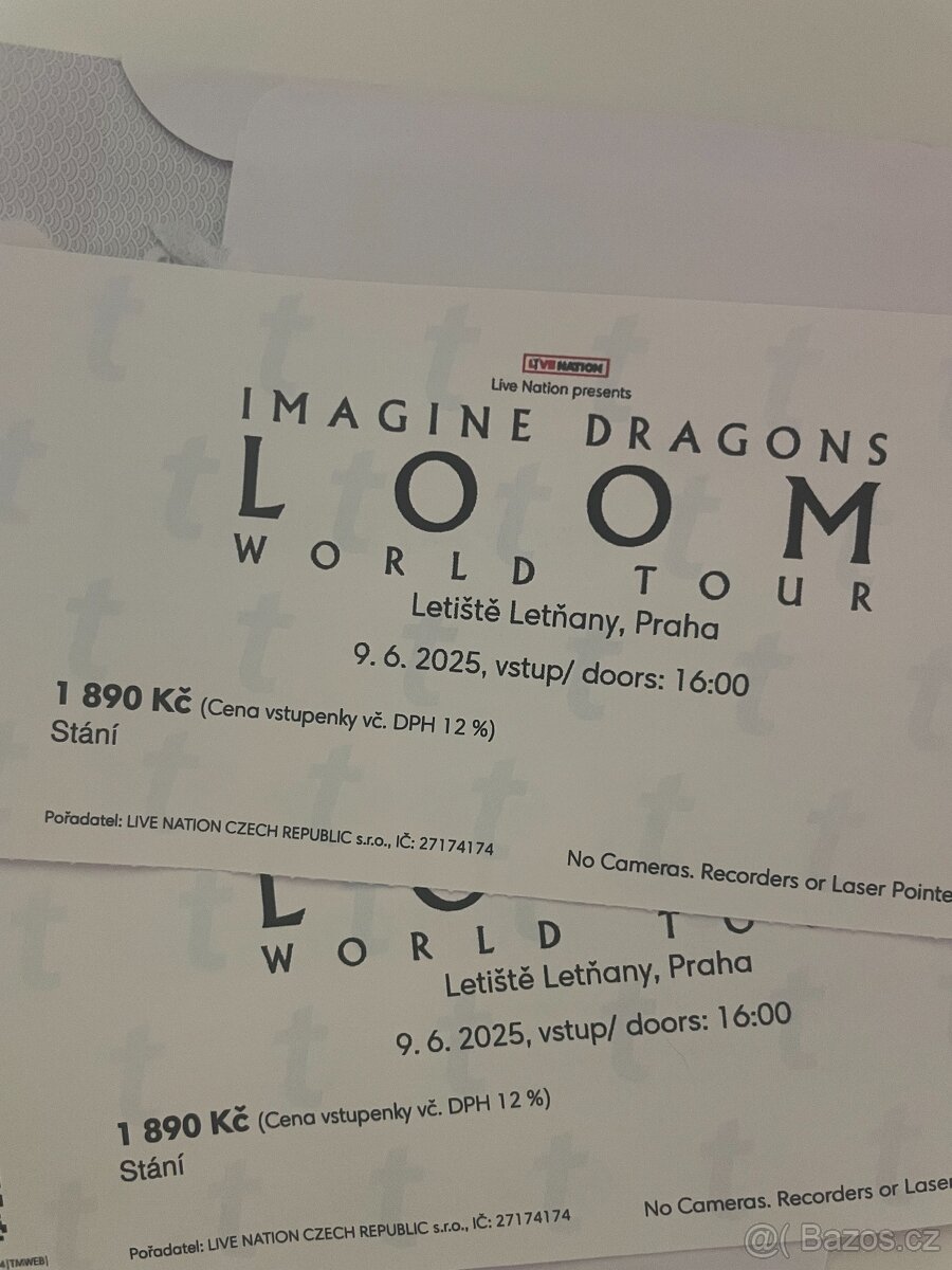 2- Lístky na vyprodaný koncert Imagine Dragons 9.6.2025