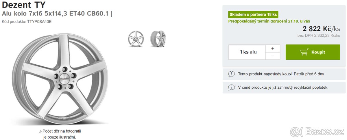 Zimní pneu 215/70 R16 + alu Dezent TY 7x16 5x114,3 – 1 zima