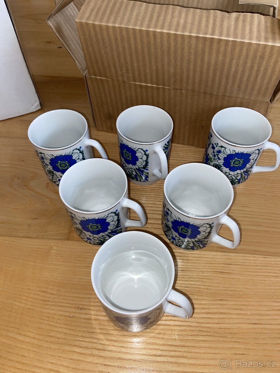 Retro hrnky modré květy 6ks