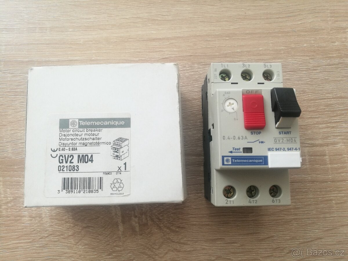 3ks Motorový spouštěč Telemecanique GV2 M04 0,4-0,63A