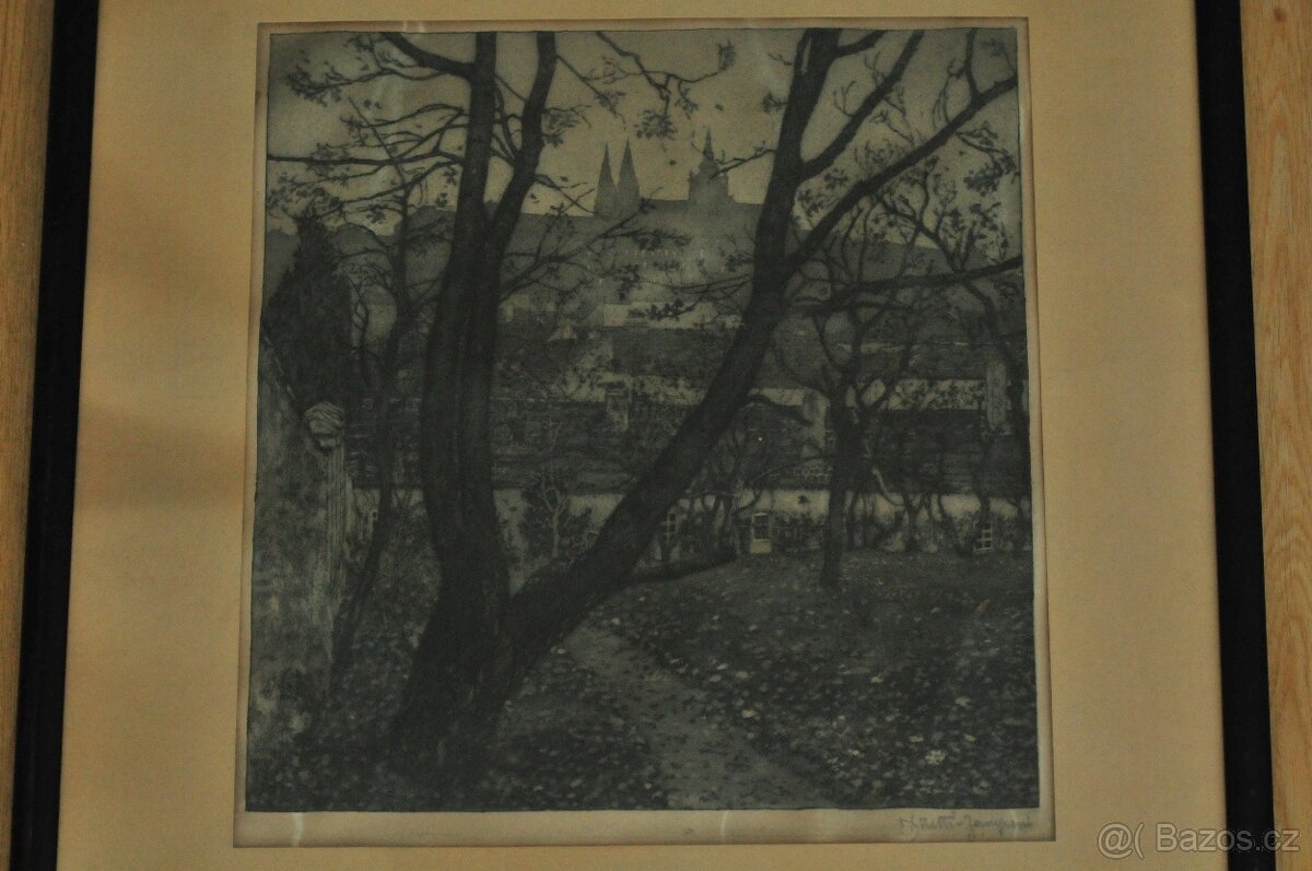 grafika Jaromír Stretti Zamponi - Hradčany z Petřína