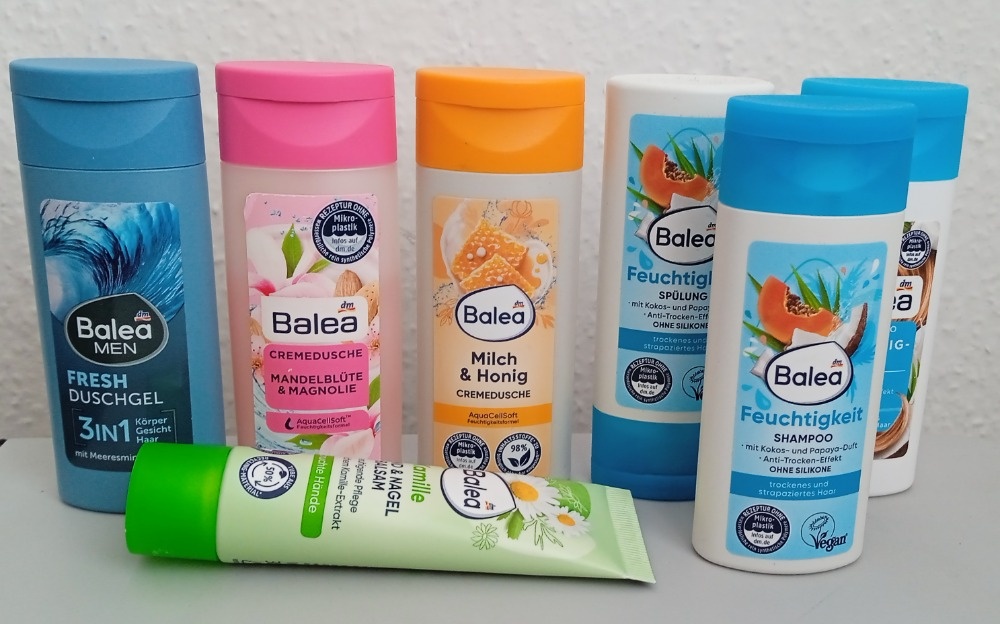 Cestovní kosmetika Balea + Nivea tělové mléko + Listerine