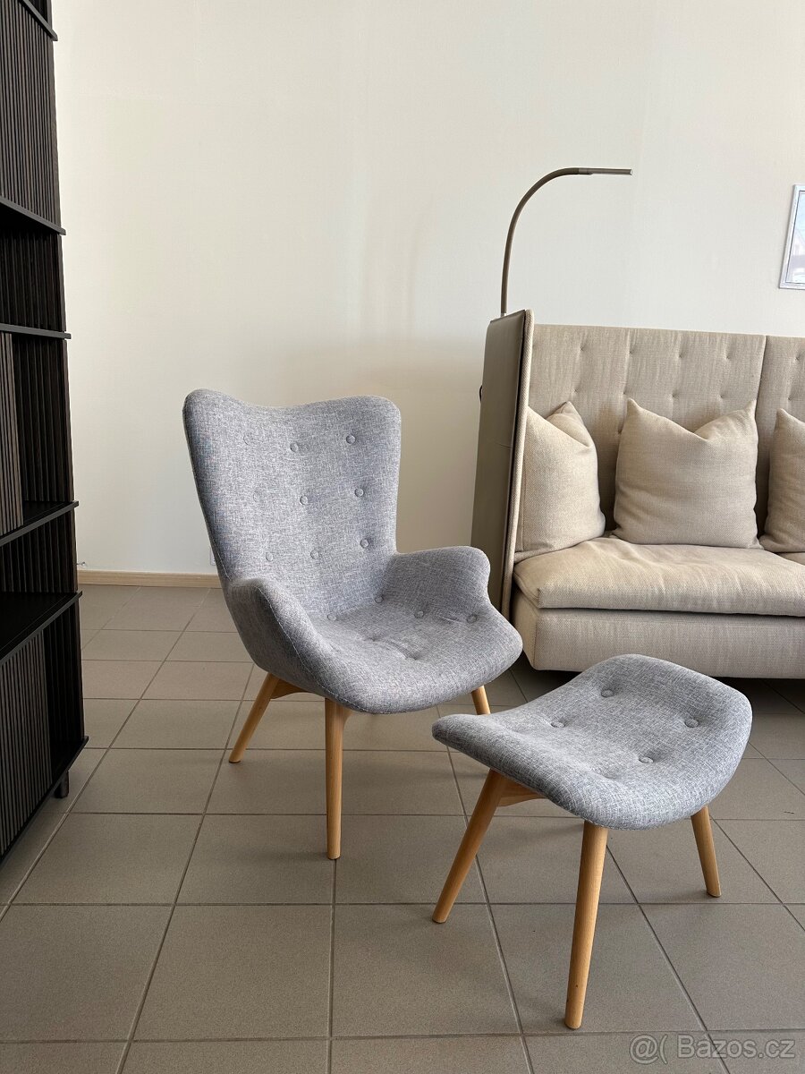 Culty designové křeslo Siderno s podnožkou šedé