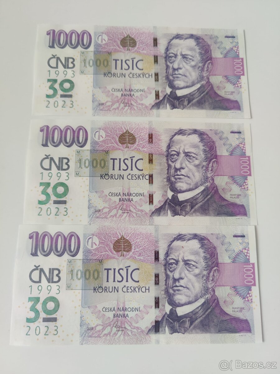 1000 M19 s přítiskem 30. výročí ČNB 3x
