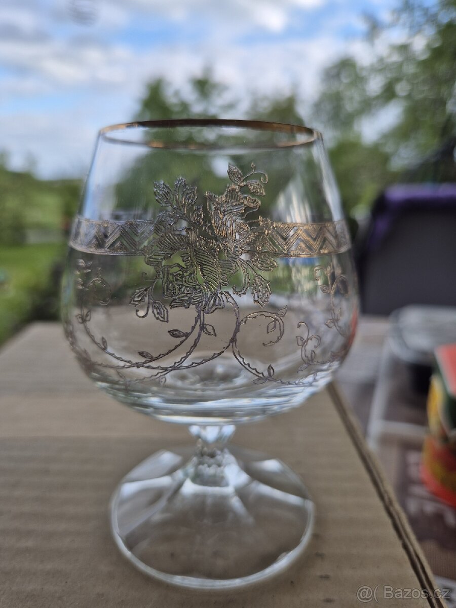 RETRO SKLENIČKY NA BRANDY 6X, MORAVSKÉ SKLÁRNY KVĚTNÁ