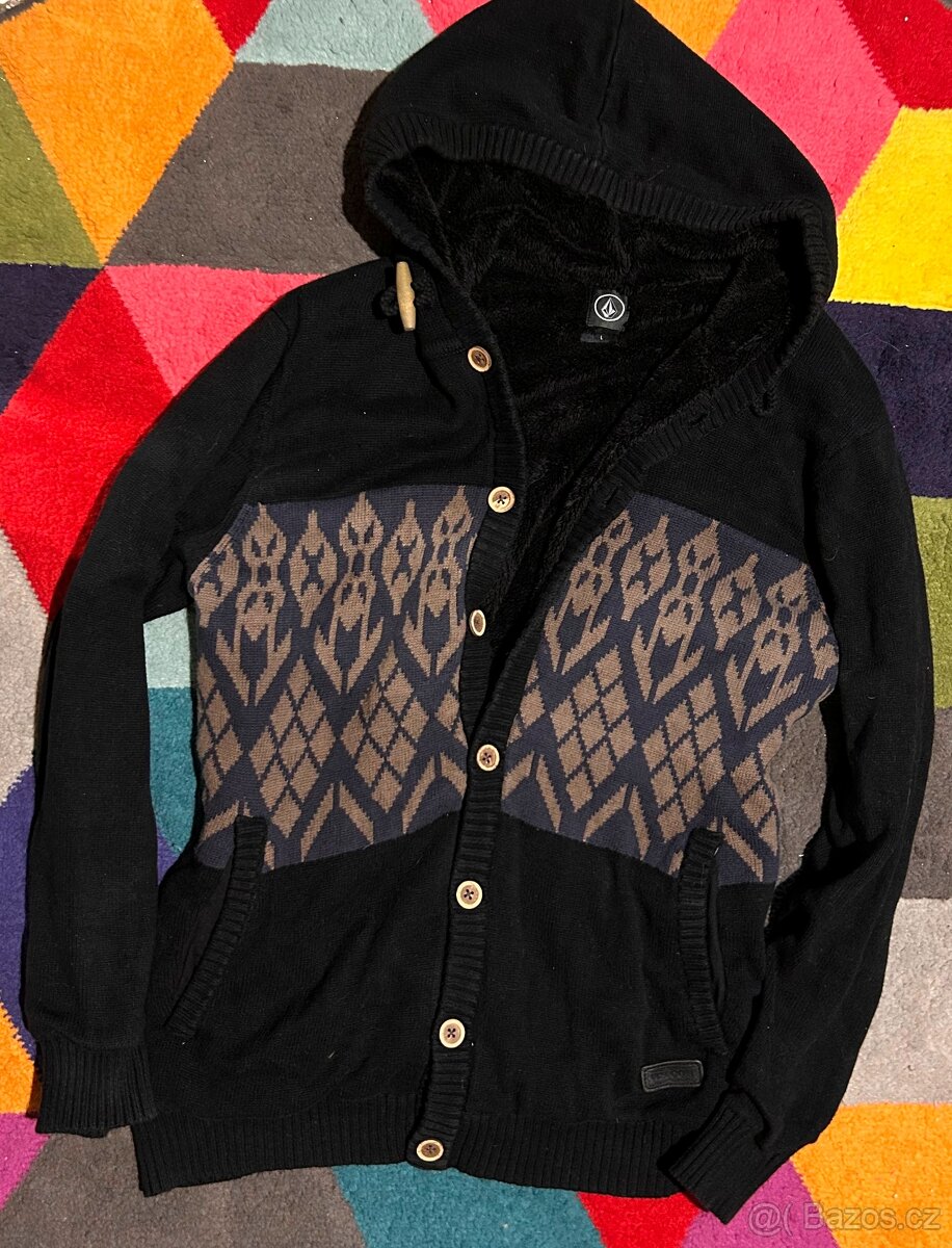 VOLCOM VELMI TEPLÁ PÁNSKÁ BUNDA-SVETR S KOŽEŠINOU L(L-XL)