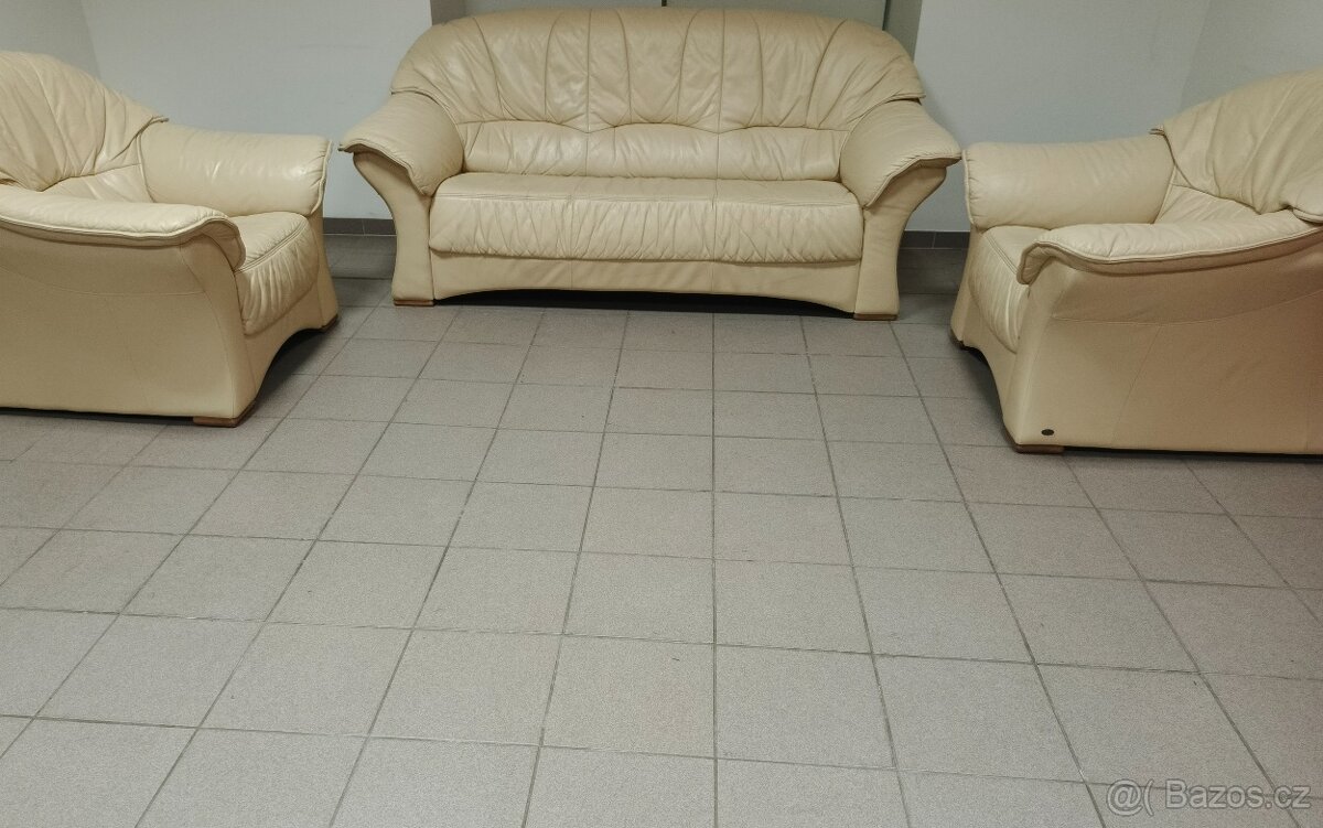 Kožená sedací souprava + 2 křesla - PRAVÁ KŮŽE, TOP STAV