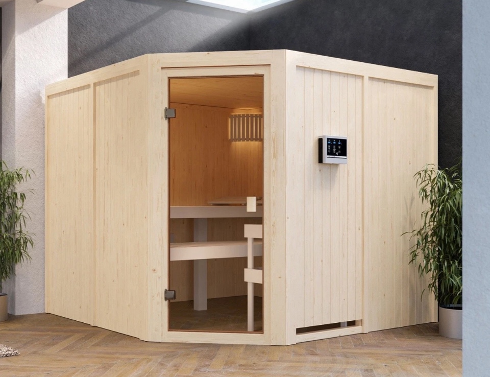 Finská sauna YSTAD 231x231cm+9kW s ext.ovl. Už