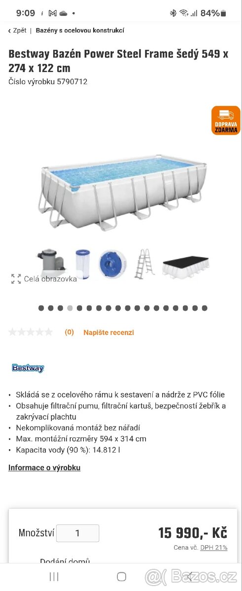 Bazén Bestway Power Steel Frame šedý 549x274x122 cm