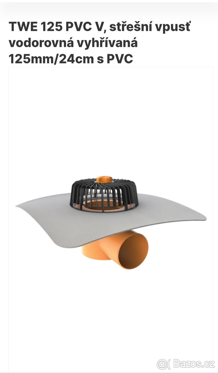 Střešní vpusť TOPWET TWE 125 PVC V