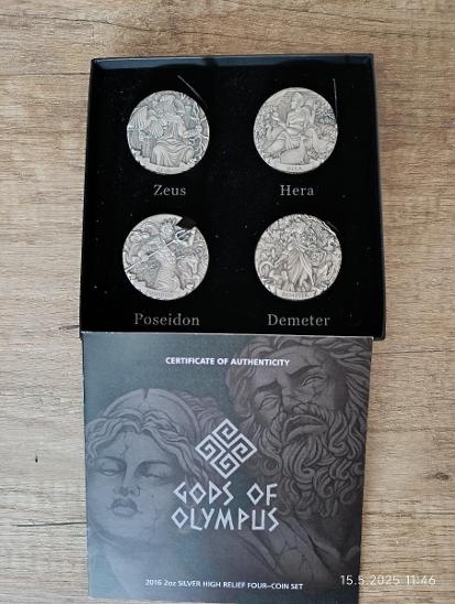 Stříbrné mince, ultra vysoký reliéf, Bohové olympu, první sé