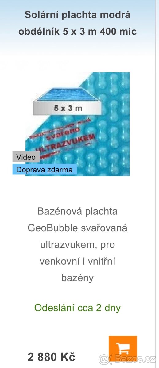 Solární plachta na bazén 5x3 m