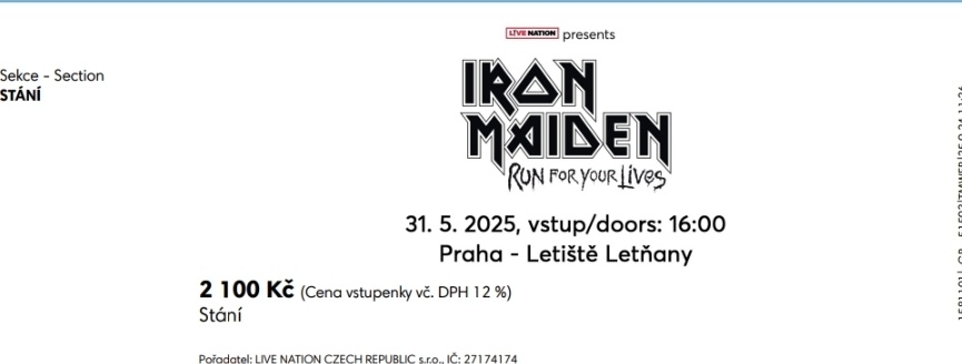 Lístek Iron Mainden Praha 31.5.2025