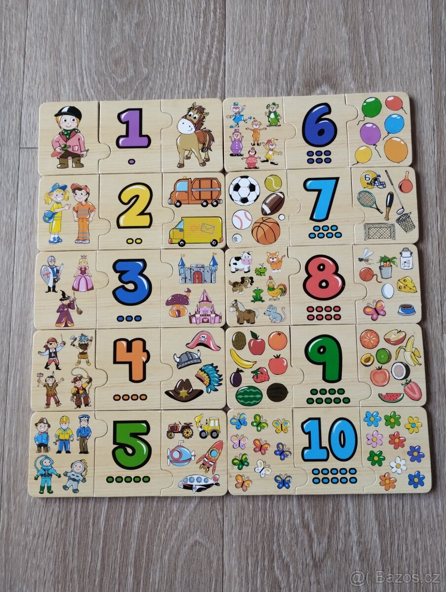 Dřevěné puzzle čísla, dřevěná čísla