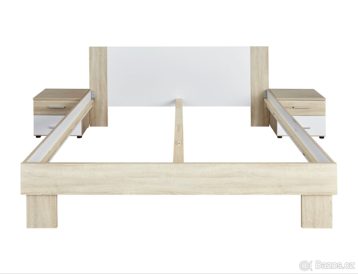 Postel 180x200cm +2x nocni stolek dub Sonoma