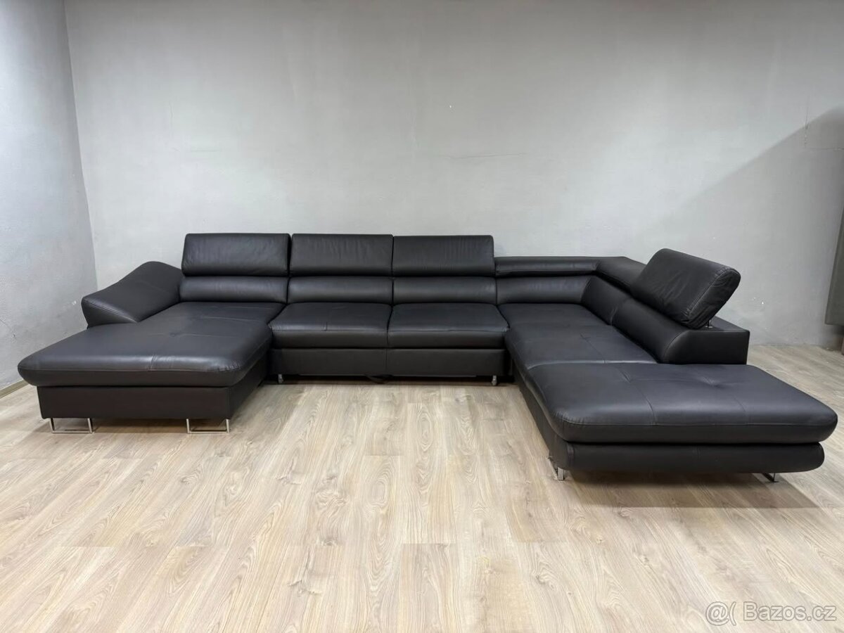 Kožená sedací souprava do U - rozkládací
