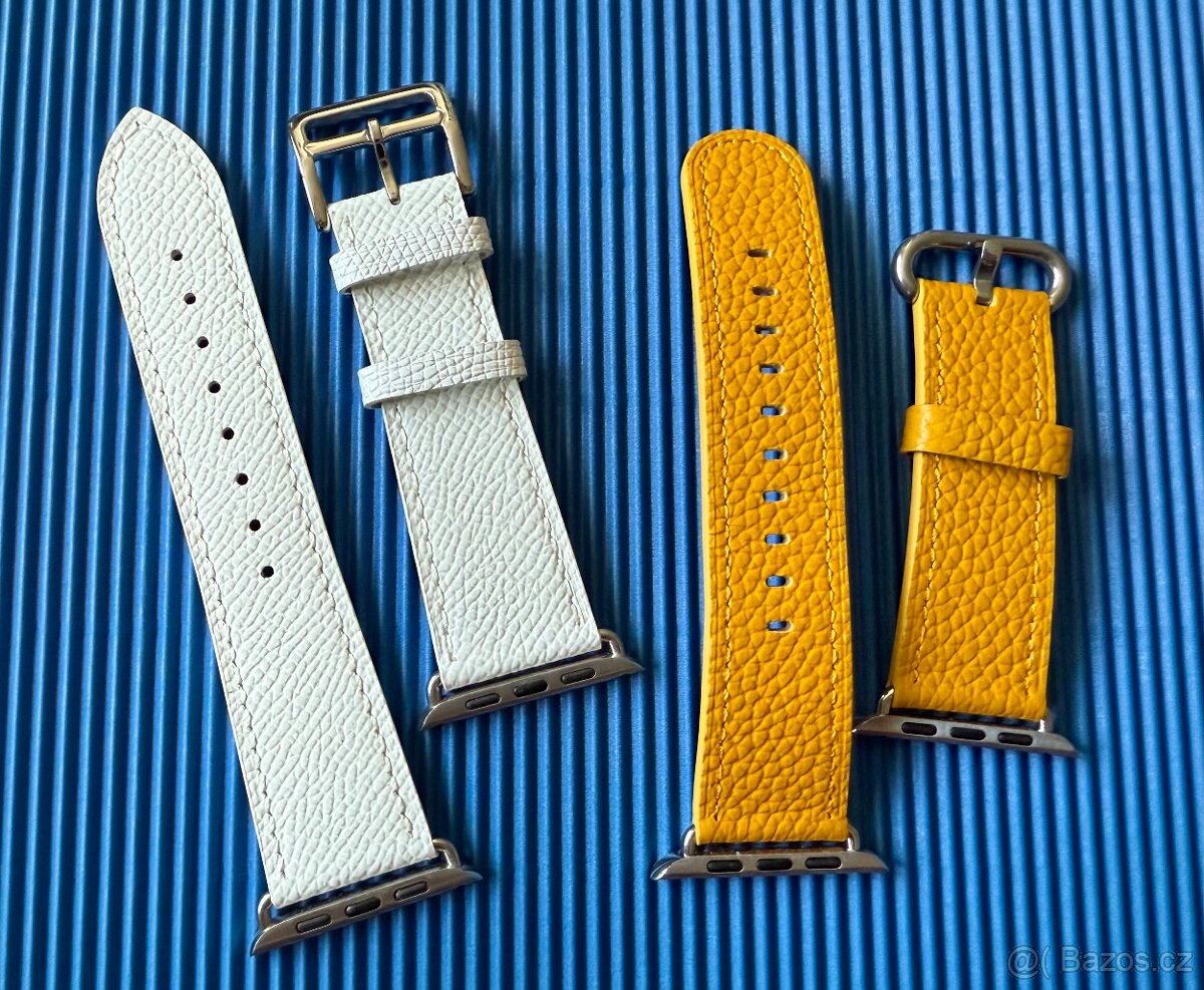 Kožené řemínky Apple Watch 42/44/45mm, bílý a žlutý.