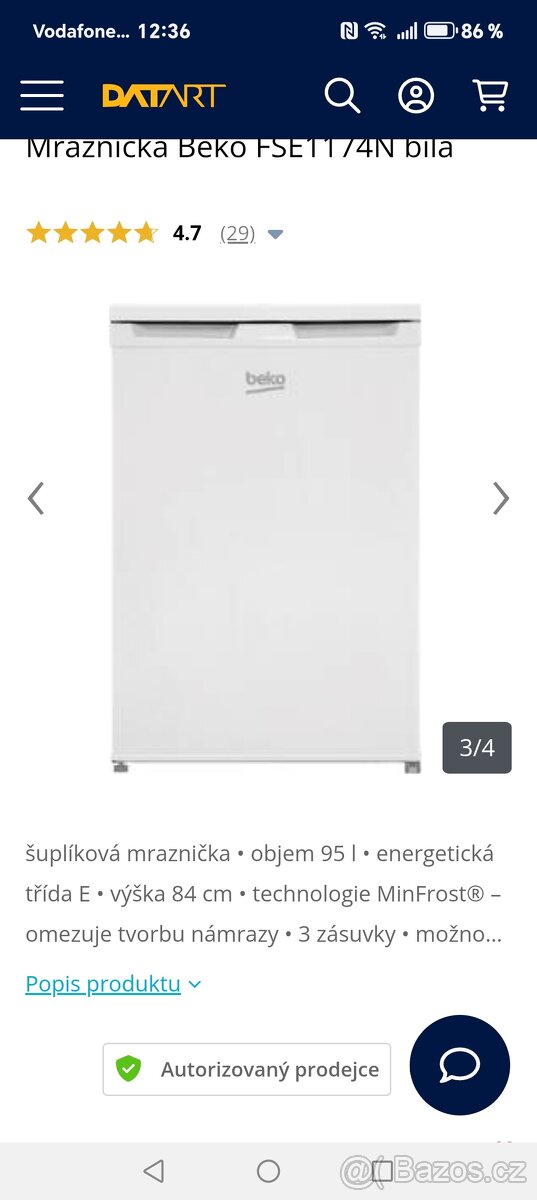 Mrazák Beko - zánovní