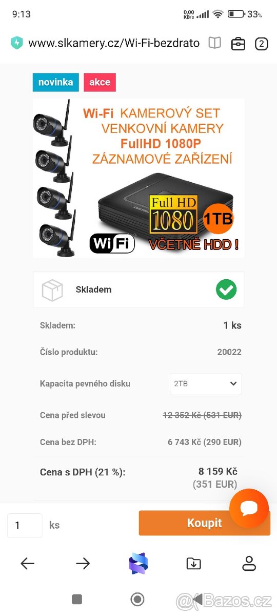 Venkovní Wi-Fi kamerový set, HDD 2TB