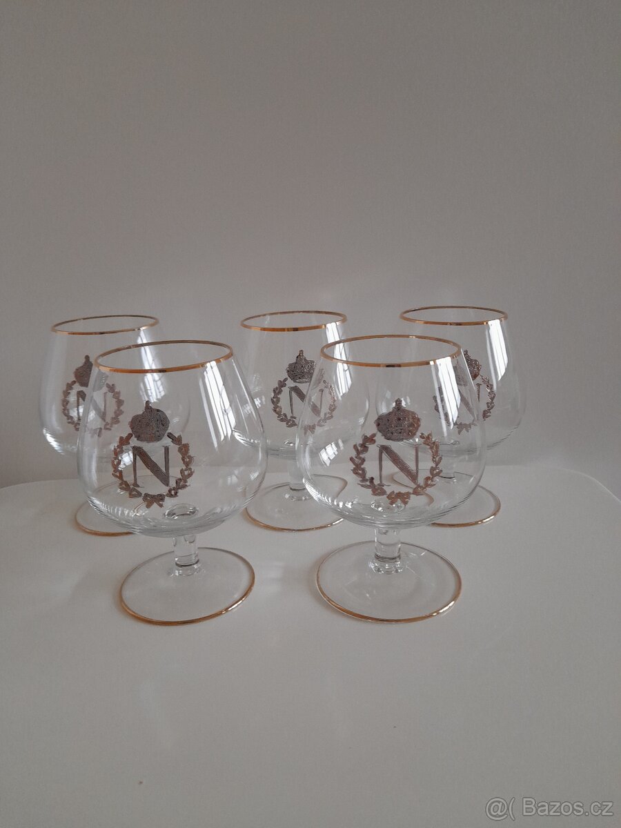 Sada 5 zlacených skleniček na koňak "Napoelonka"