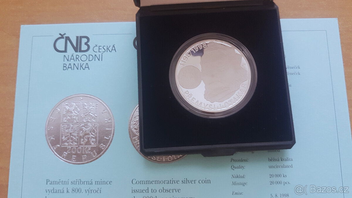 Stříbrná mince - 200 Kč Přemysl Otakar I. proof (1998)