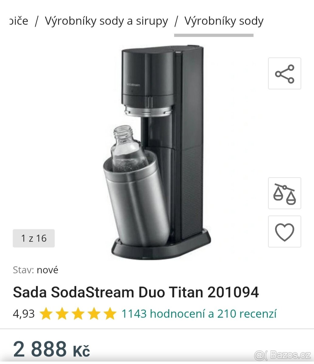 SODASTREAM DUO ČERNÝ BEZ BOMBIČKY A BEZ SKLENĚNÉ LAHVE