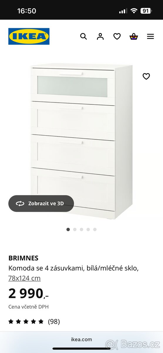 Komoda Brimnes se 4 zásuvkami
