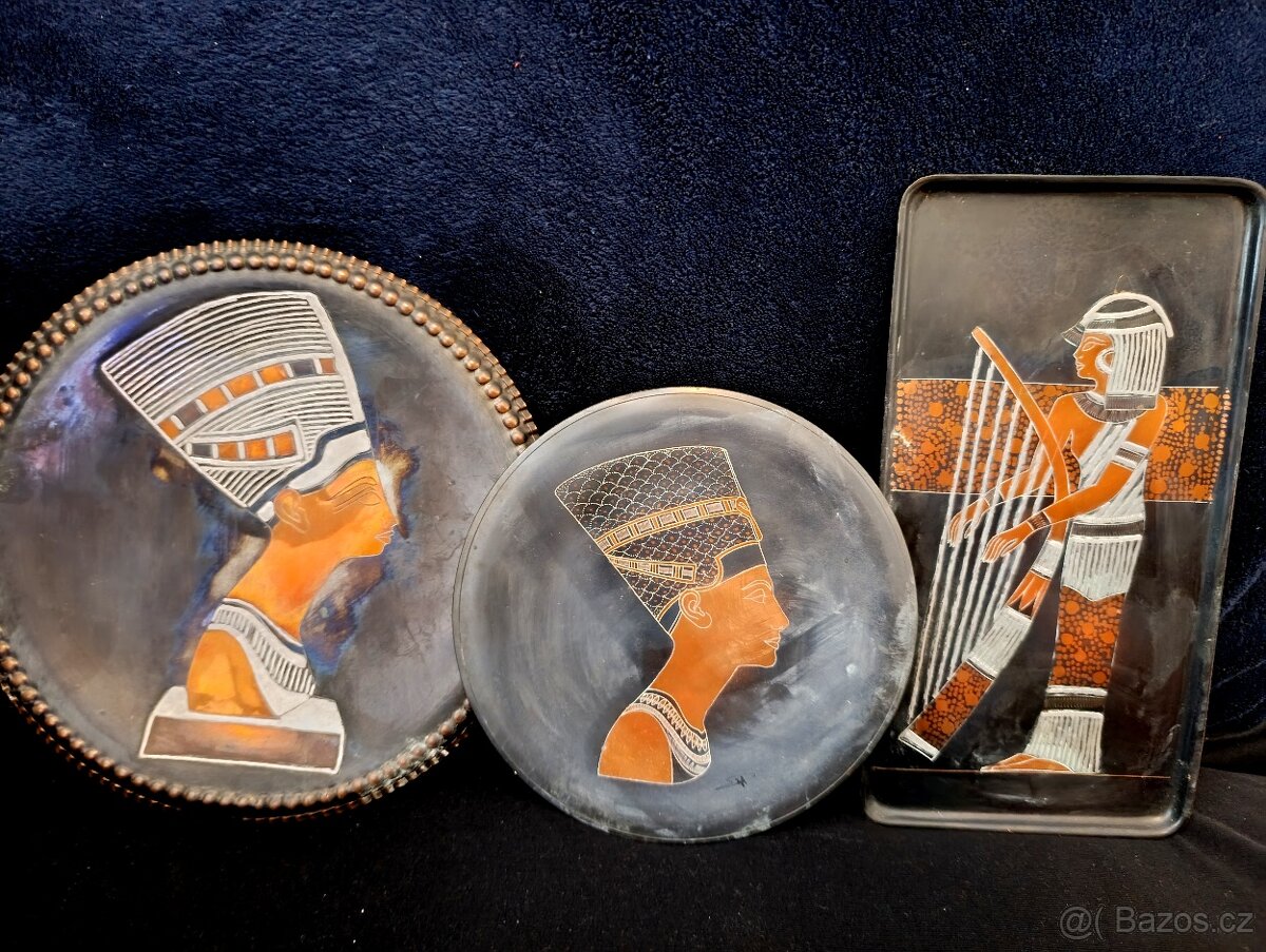 3 plechové egyptské obrazy