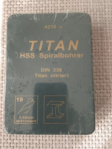 Titanové HSS vrtáky - 19 ks sada DIN 338