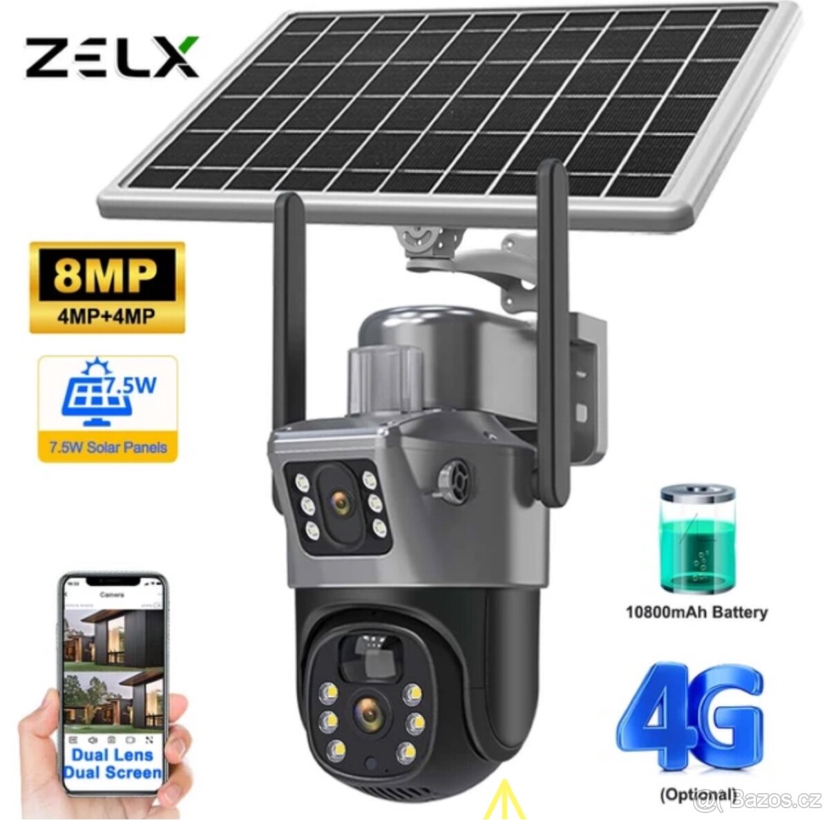 4K 8MP 4G kamera se solární panelem a baterií