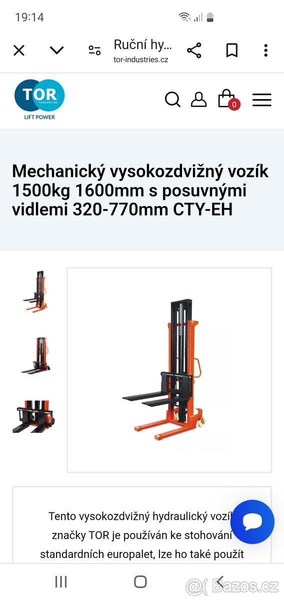 Ruční vysokozdvižný vozík