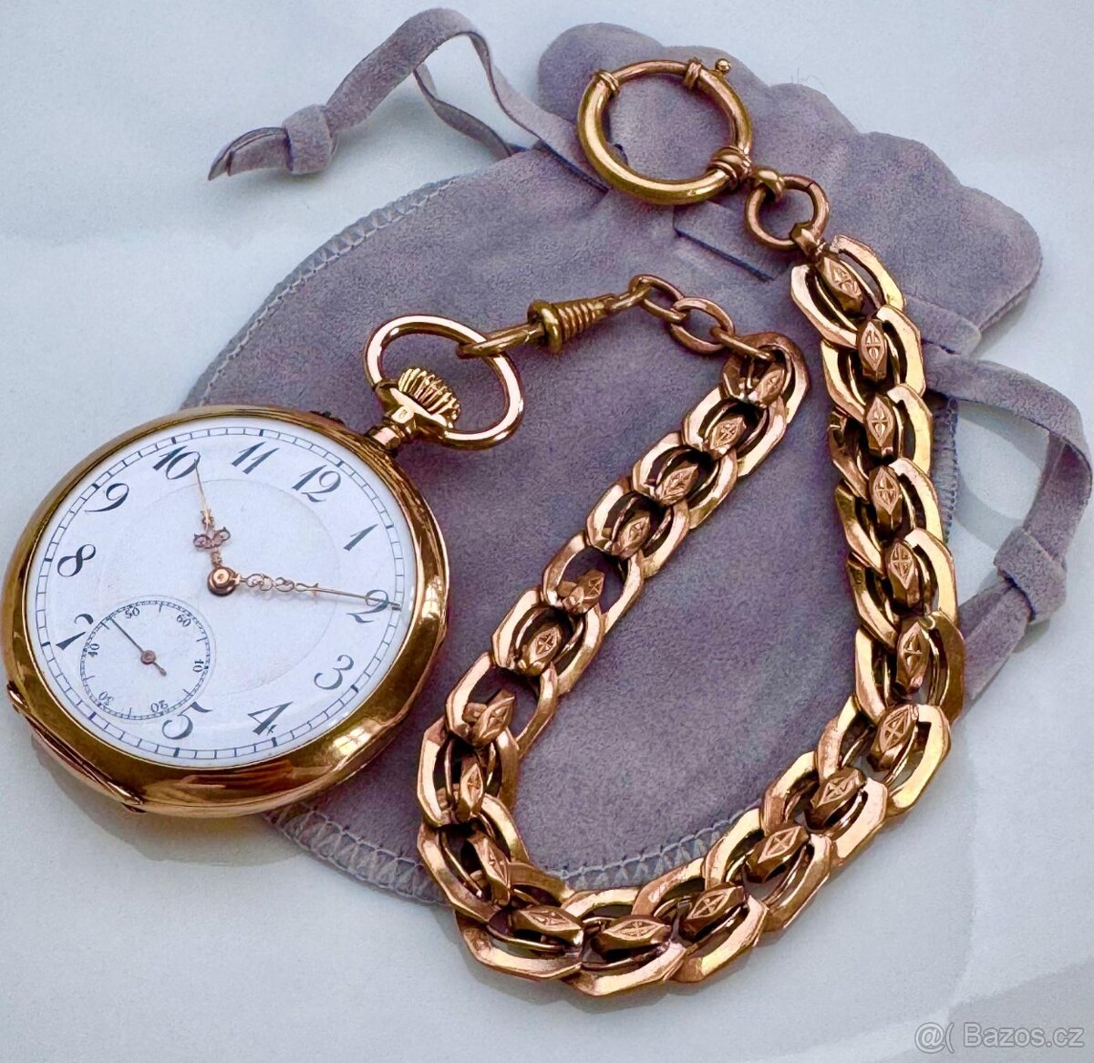 14K ZLATÉ PÁNSKÉ KAPESNÍ HODINKY S ŘETÍZKEM - FUNKČNÍ